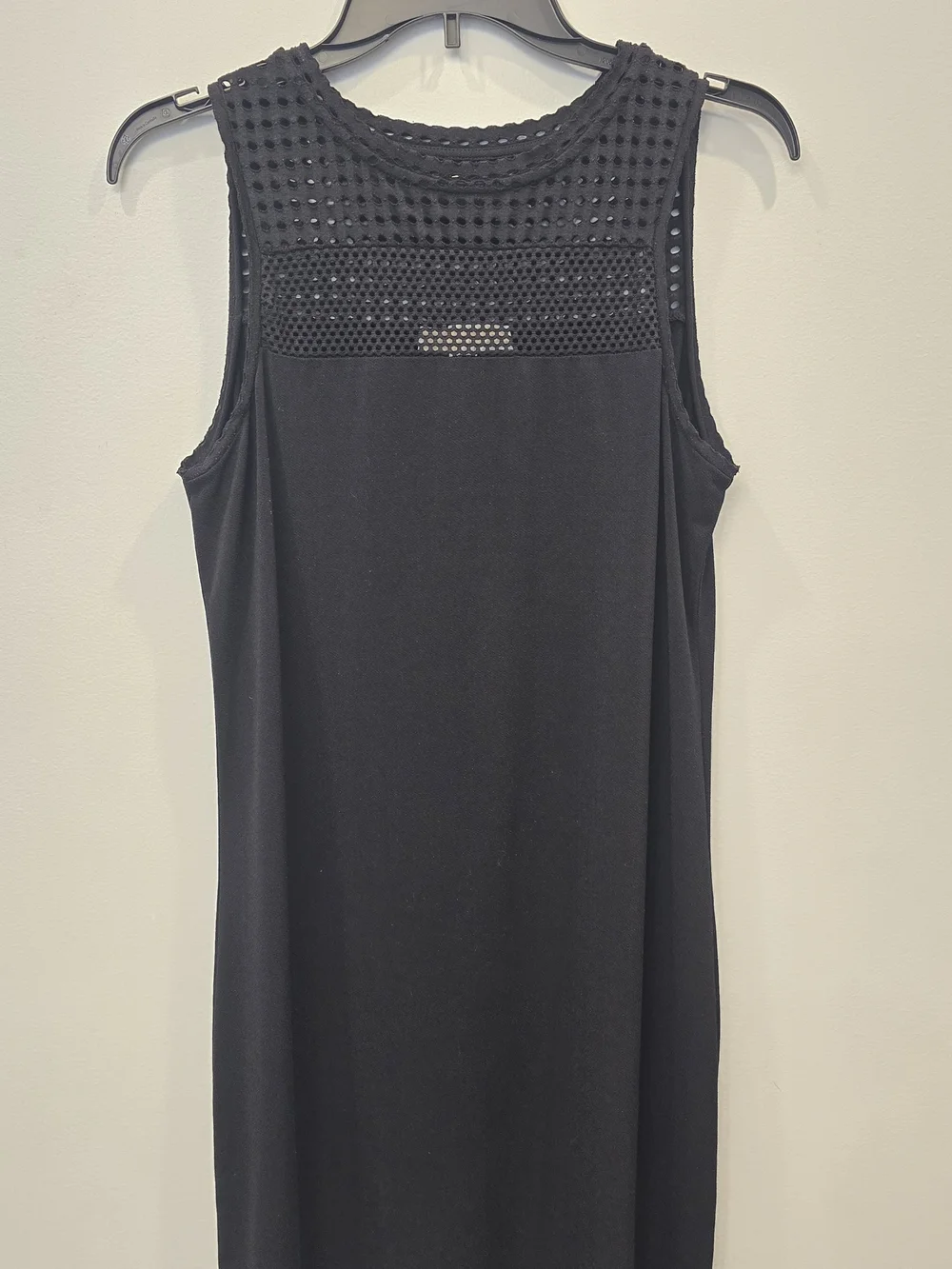 Michael Kors Black Sleeveless Midi Dress with Crochet Yoke